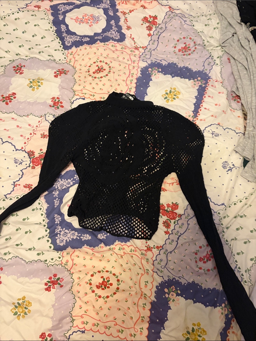 Fashion Nova Black Crochet Long-Sleeve Women's Top